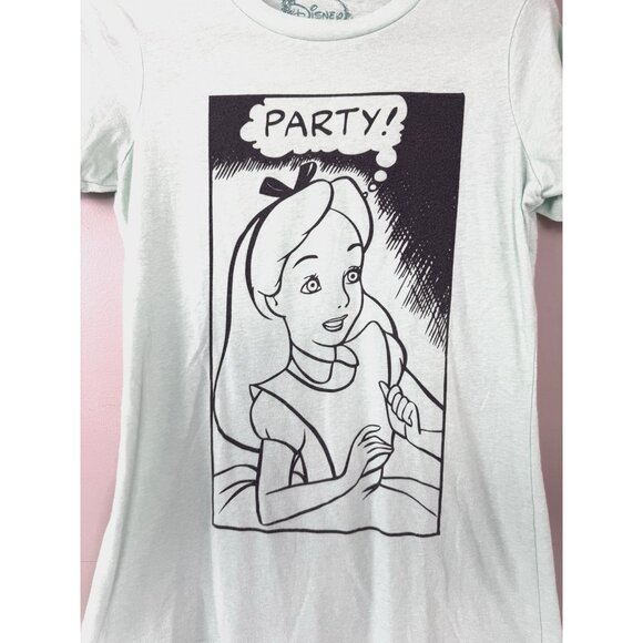 Disney Mint Green Alice in Wonderland L Graphic Tee Tea Party? Y2K 90s Long Fit - Picture 2 of 6